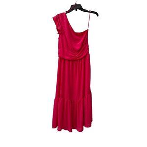 Chelsea28 Women's Size S Swiss Dot One shoulder midi dress Pink